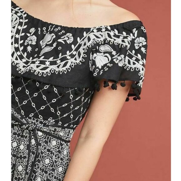 by Anthropologie Marisol Off-Shoulder Embroidered Midi Dress Black Fit & Flare 6 - Picture 5 of 16